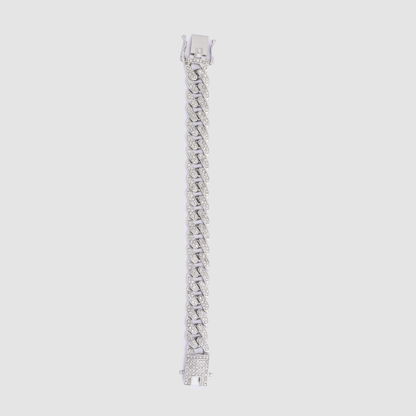 Glass Stone Cuban Bracelet Silver