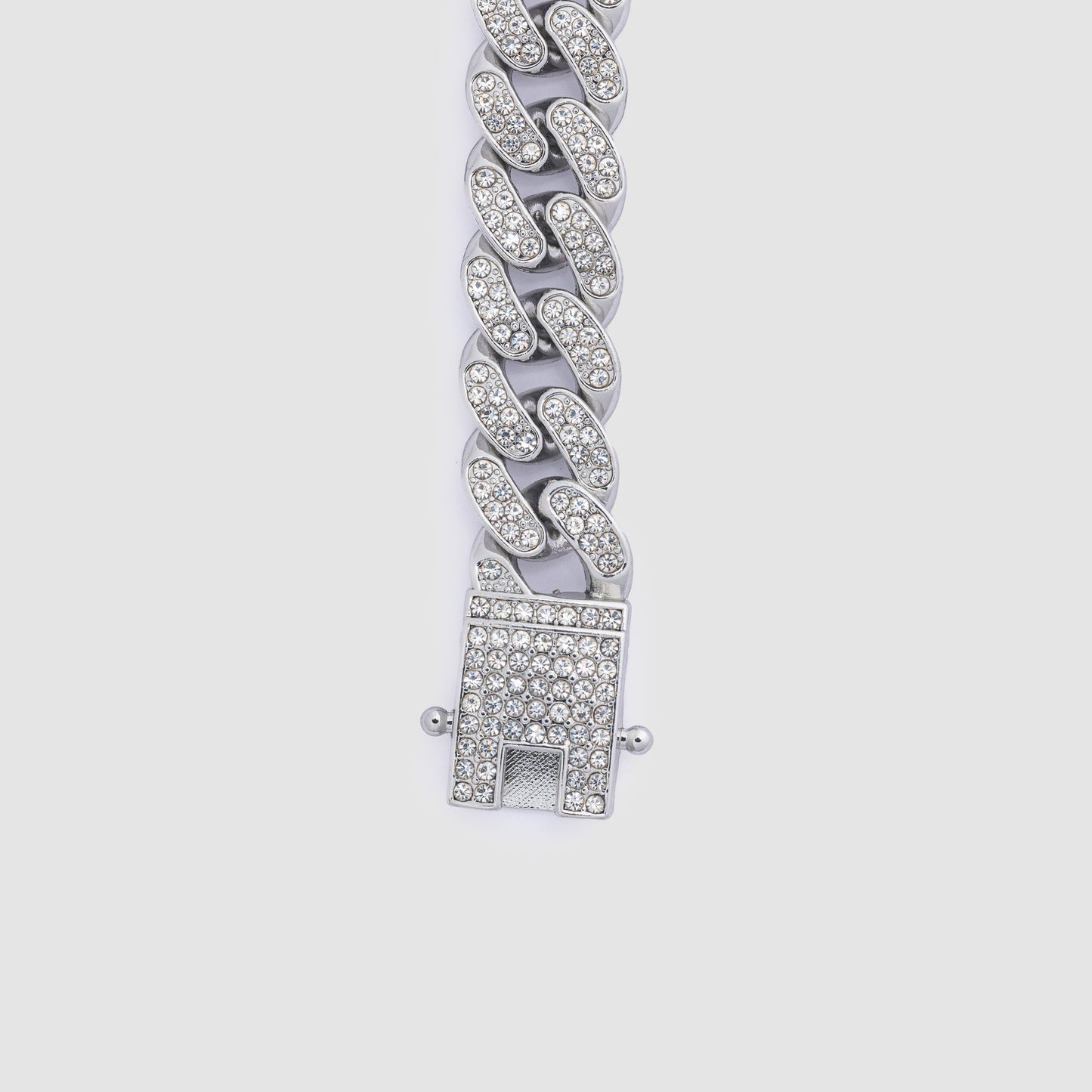 Glass Stone Cuban Bracelet Silver