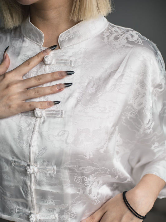 Cheong Sam Crop Top White