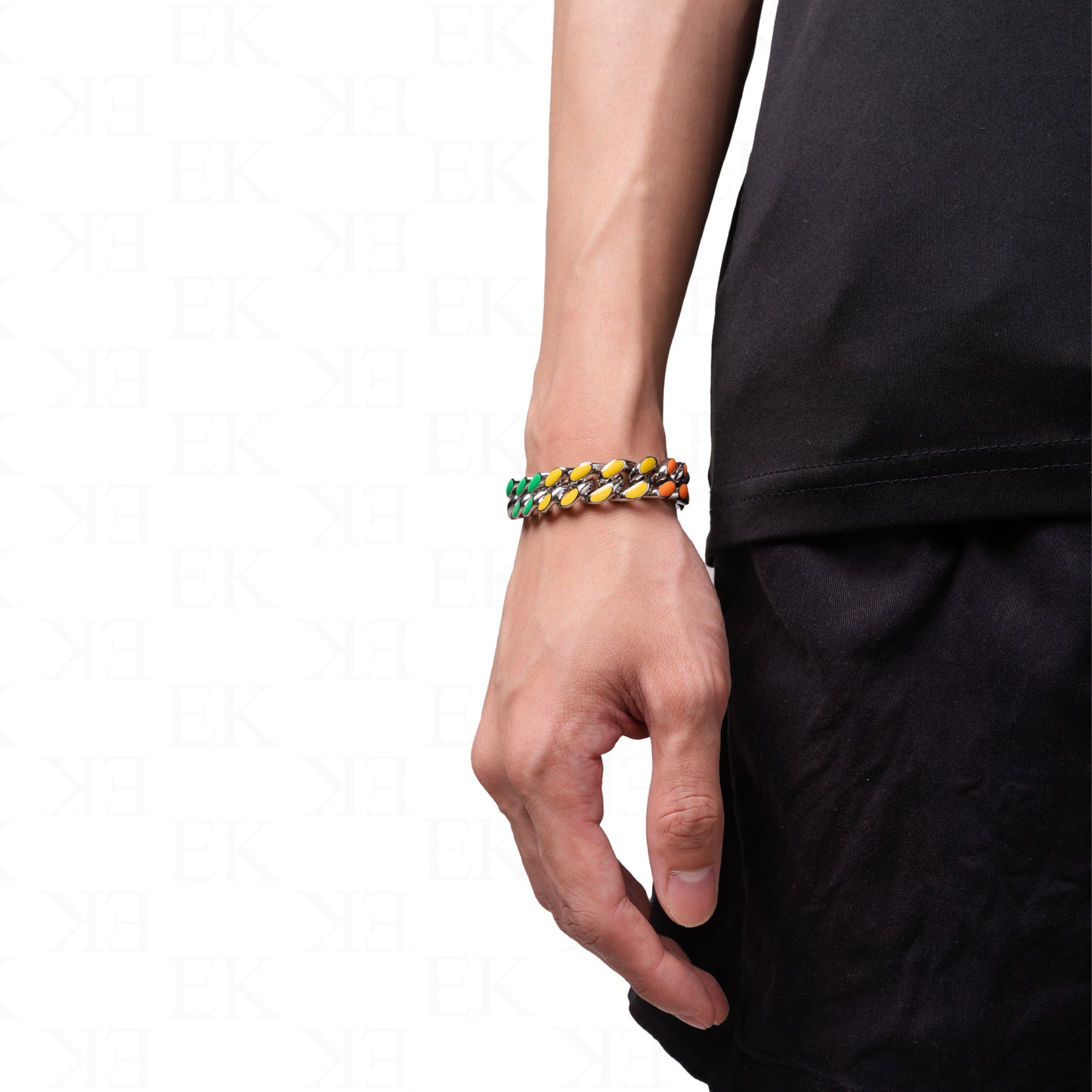 Five Tone Cuban Bracelet Silver