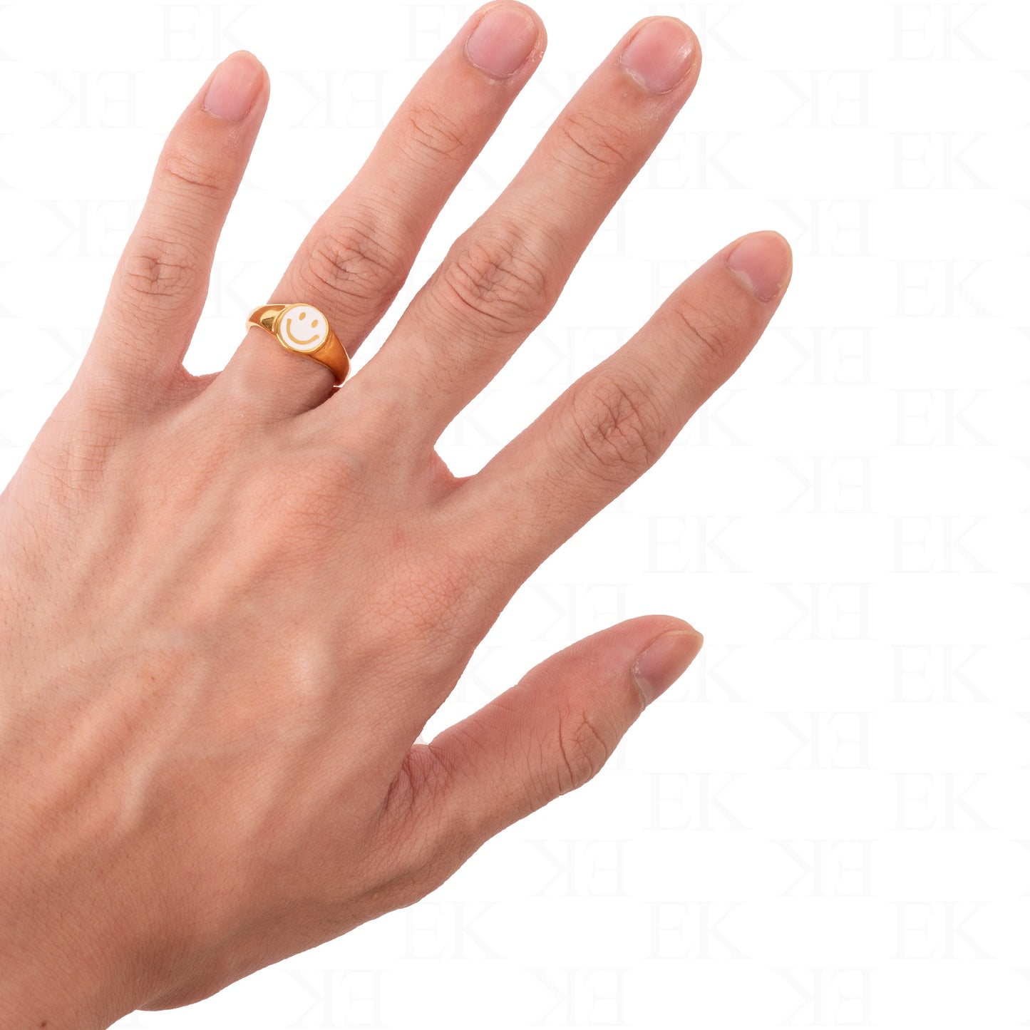 Smiley White Ring Gold