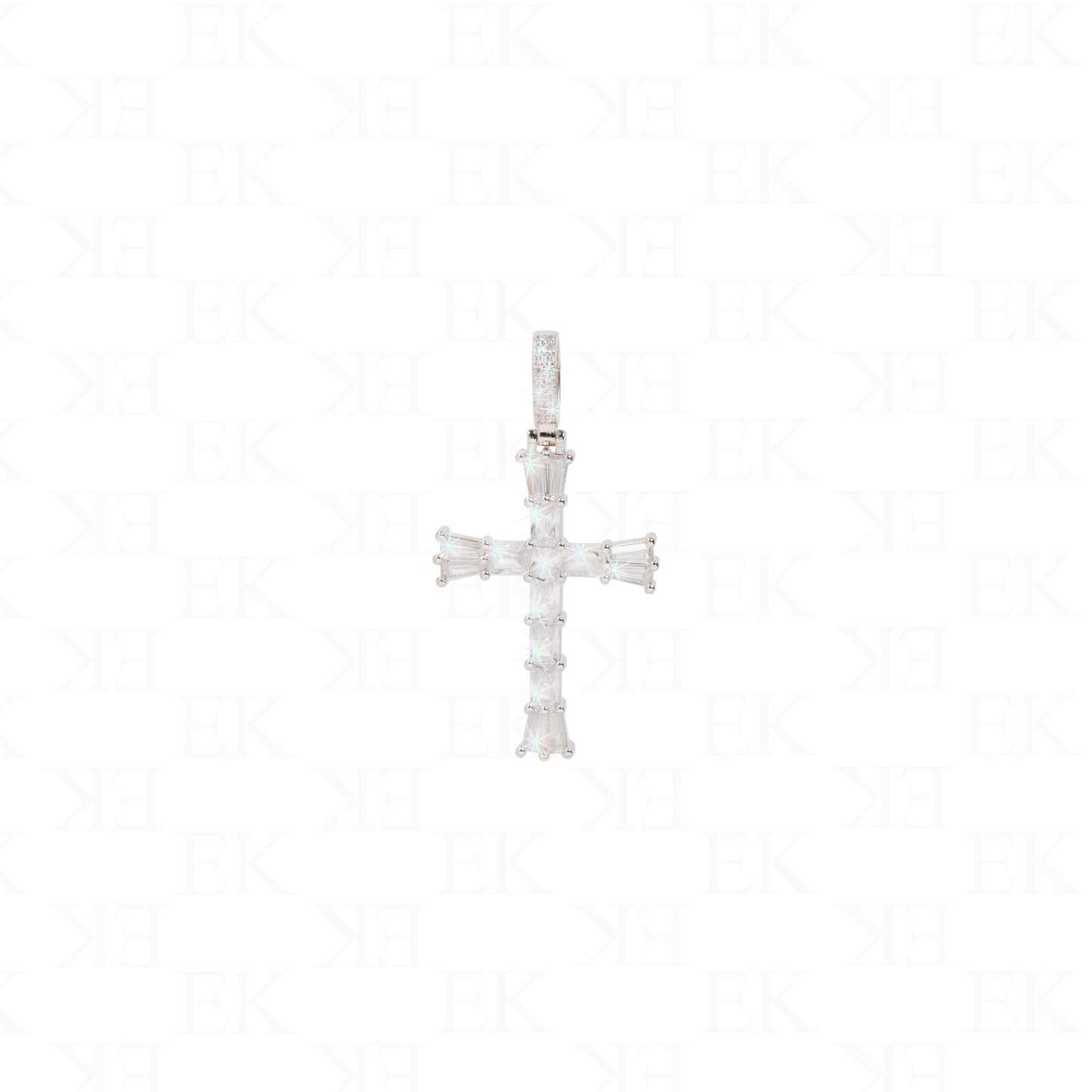 Baguette Cross Necklace Silver