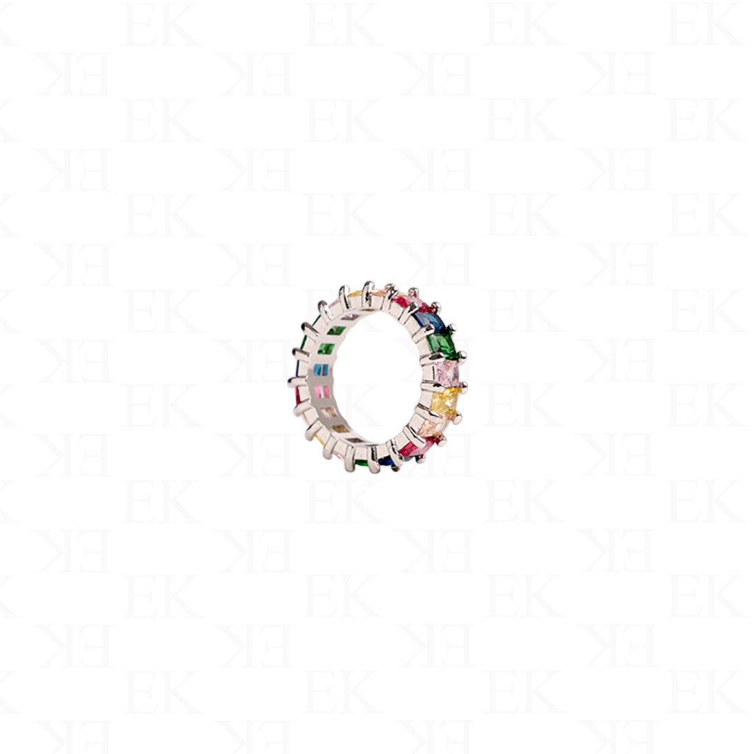 Mini Baguette Rainbow Ring Silver