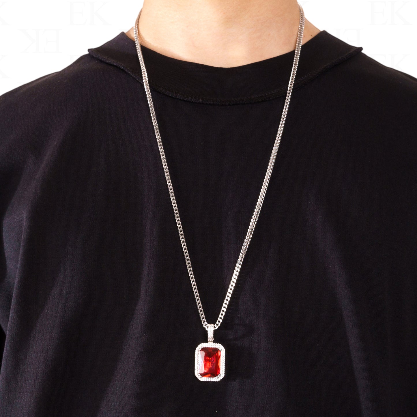 Red Sapphire Necklace Silver