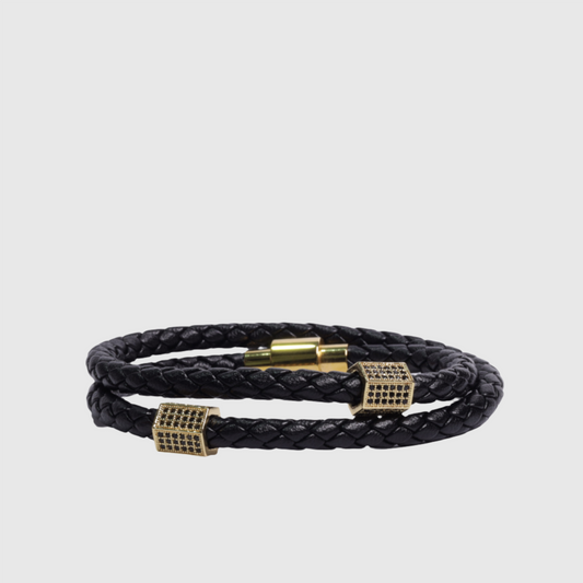 Two Braided Leather Bracelet / Gold