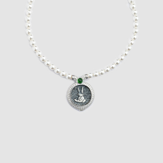 EK Bunny Statement Pearl Chain Silver