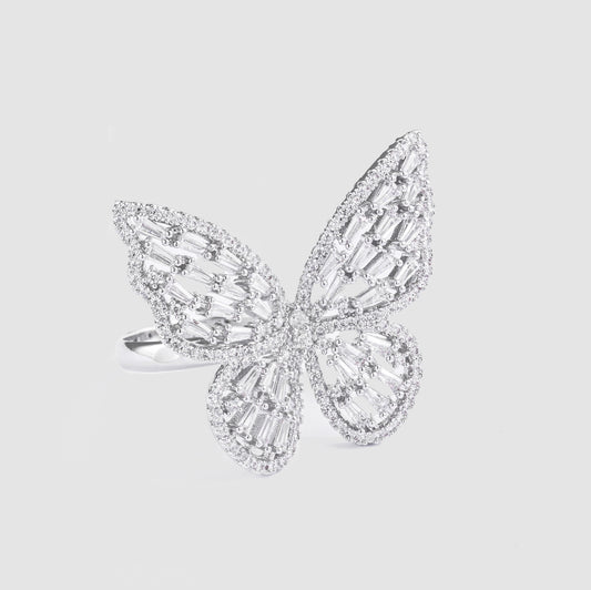 Emerald Butterfly Ring Silver