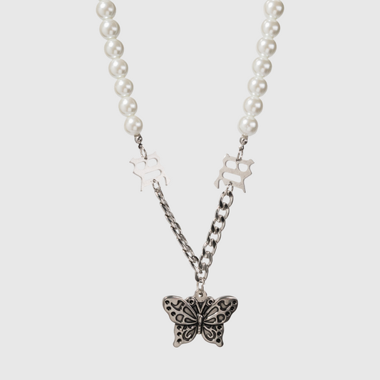 Pearl Beaded Butterfly Necklace