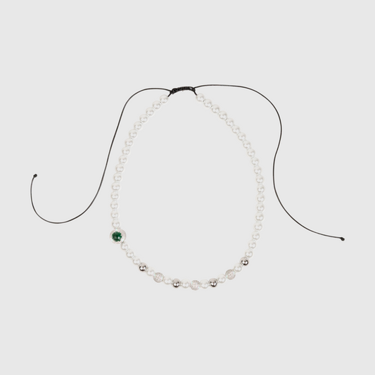 Green Jewels Pearl Necklace Adjustable