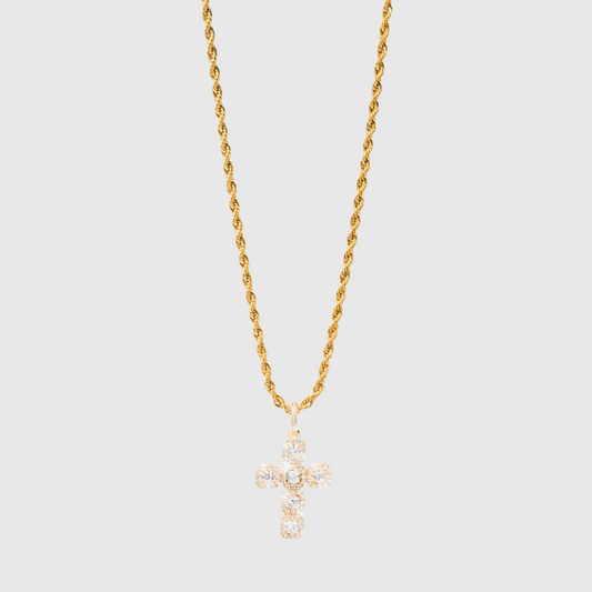 Iced Out Cross Necklace Gold